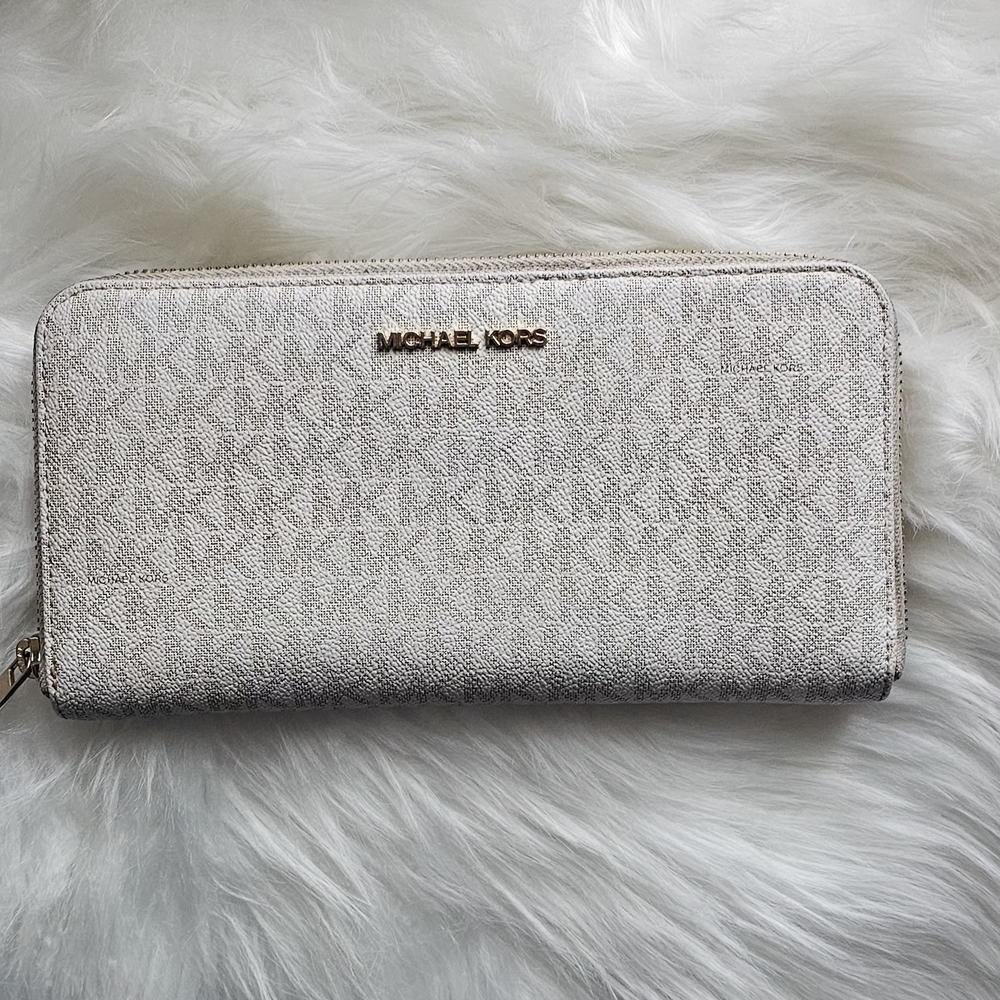 Michael Kors Light Metallic Silver Zip-Around Logo Wallet